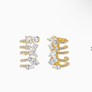 Adina Eden 925 Silver Plated with 14k Gold Pave X Multi Fancy Cage Stud Earrings